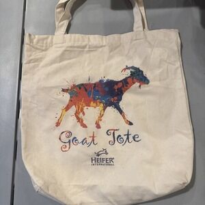 Goat Tote Canvas Tote Bag Heifer International Beige Casual Unique Farmers Mark